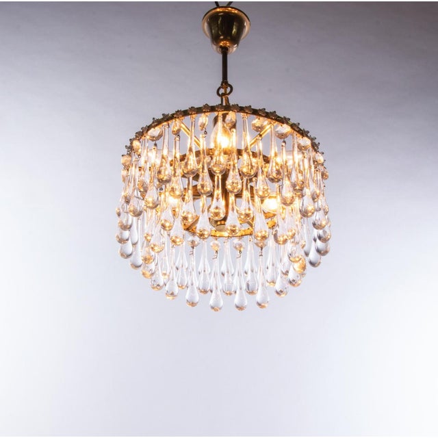 Vintage Teardrop Chandelier in Crystal Glass & Brass, 1960s For Sale - Image 4 of 13