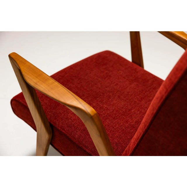 Wood Vintage Italian Armchair in Walnut and Burgundy, 1960s For Sale - Image 7 of 13