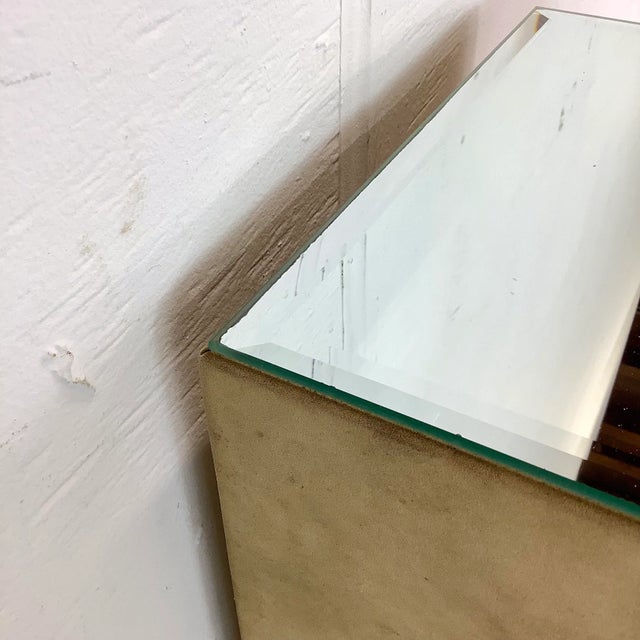 Glass Vintage Modern Mico-Suede Pedestal With Mirrored Top For Sale - Image 7 of 12