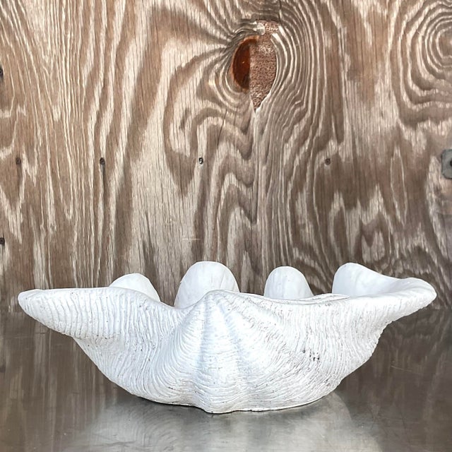 Vintage Coastal Cast Concrete Clam Shell Chairish