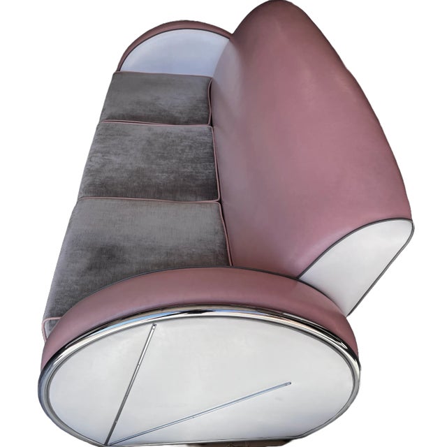 1980s Deco Streamline Moderne, Tubular Chrome, Sofa, Chair and Ottoman Custom Made by Jazz- Art Deco Revival Interiors California / New York For Sale In Phoenix - Image 6 of 12
