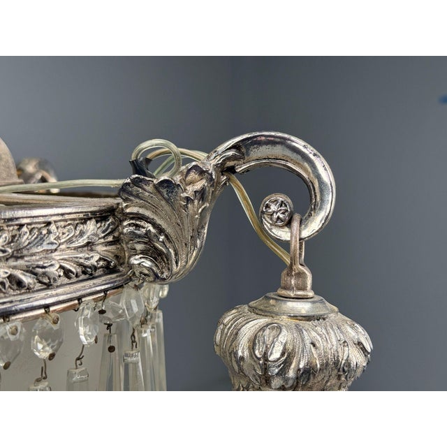 French Victorian, Chandelier, Etched Glass, Silver Plated, 19th Century For Sale - Image 9 of 17