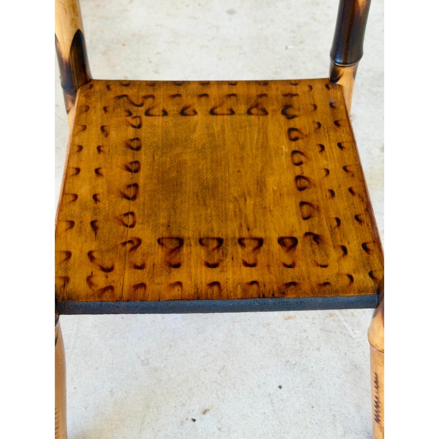 Late 19th Century Restored Scorched Bamboo Sewing Stand With Woven Rattan Top For Sale In Naples, FL - Image 6 of 11