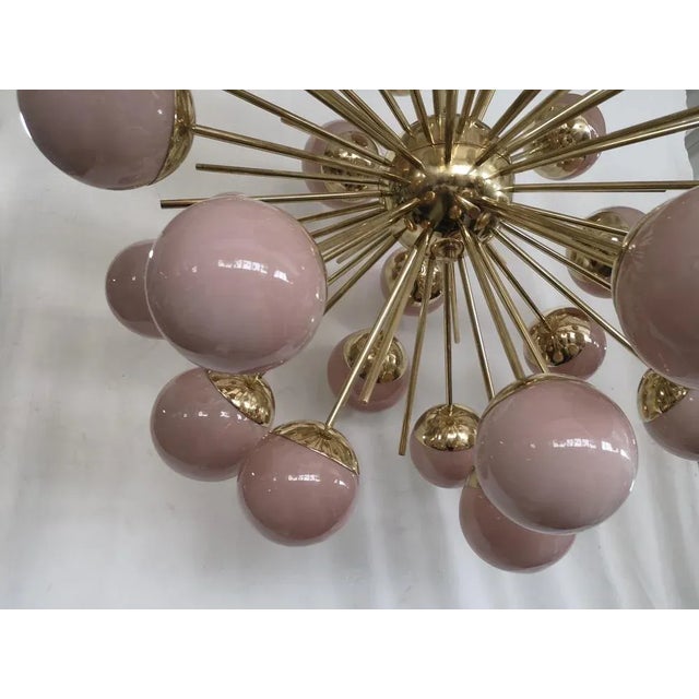 Gold Mid-Century Sputnik Spherical Pink Glass & Brass Chandelier, 2000s For Sale - Image 8 of 10