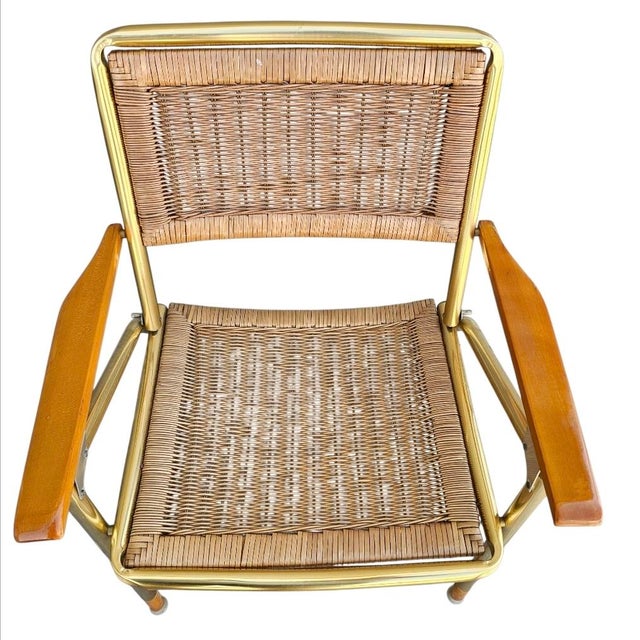 Mid-Century Modern Mid Century Modern Telescope Wicker and Aluminum Folding Armchairs - Set of 2 For Sale - Image 3 of 16