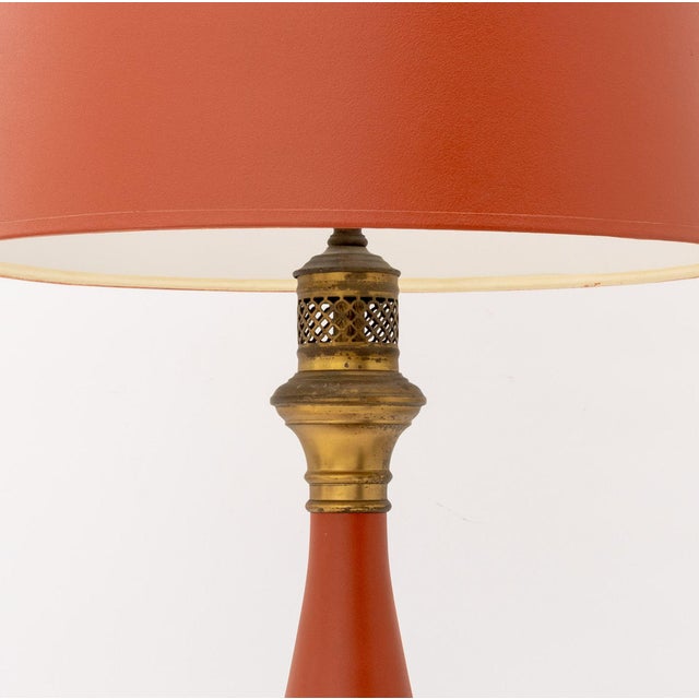 Modern Mid 20th Century Italian Orange Toleware Table Lamps, Pair For Sale - Image 3 of 5
