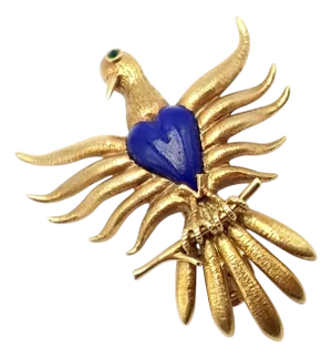 1960s Rare Tiffany & Co. Schlumberger Yellow Gold Lapis Phoenix Brooch Pin