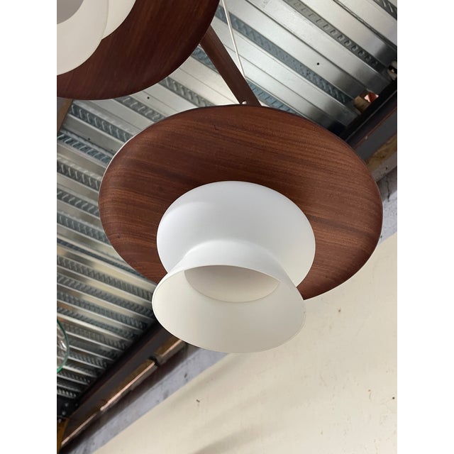 3-Light Pendant Lamp in Teak and Opal Glass, 1960s For Sale - Image 9 of 14