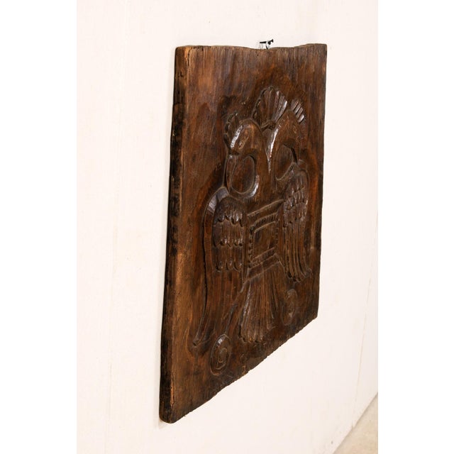 Brown Wood Carved Wall Plaque with Bird For Sale - Image 8 of 8