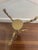 Custom designed brass side table with geometric beveled glass top. Quirky organic take on a more traditional form tripod...