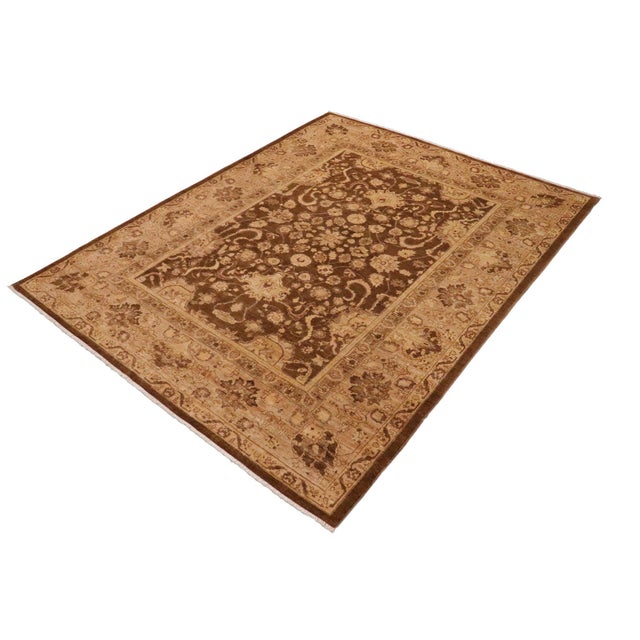 Transitional Classic Ziegler Brown Tan Hand-Knotted Wool Rug - 8'11'' X 11'10'' For Sale - Image 3 of 8