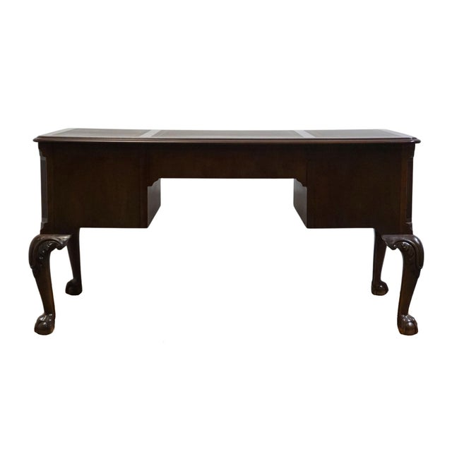 Hekman Furniture Solid Mahogany Traditional Chippendale Style 58" Writing Desk W. Tooled Leather Top For Sale - Image 11 of 12