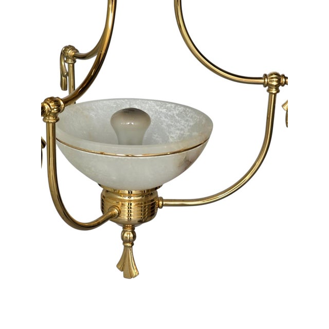 Antique Victorian Brass Pendant Light with Opaline Glass Dome and Gold Tassels, England, 1920 For Sale - Image 6 of 7