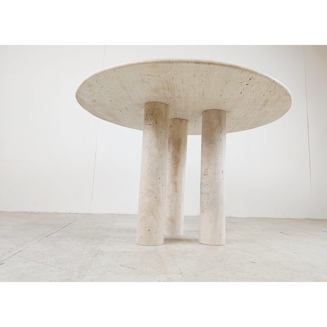 Italian Round Travertine Dining Table, 1970s For Sale - Image 3 of 10