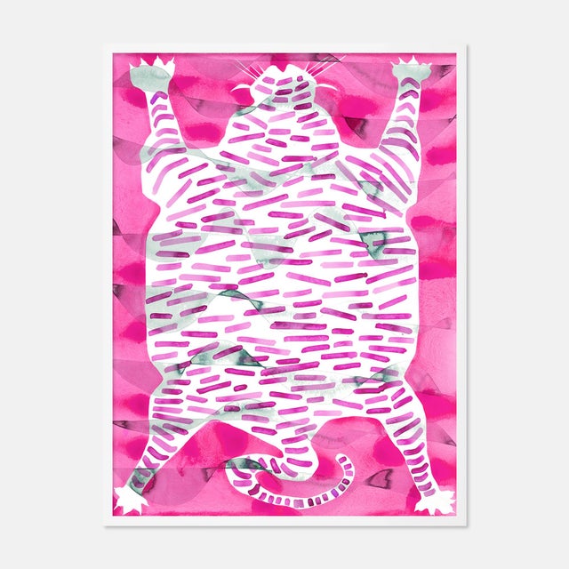 Kate Roebuck Tiger Rug Raspberry by Kate Roebuck in White Framed Paper, Medium Art Print For Sale - Image 4 of 4