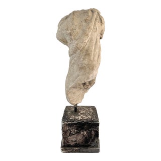 Vintage Plaster Roman Draped Male Torso Sculpture on Stand For Sale