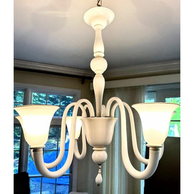 2010s Handmade in Italy Murano White Glass Six Arm Chandelier For Sale - Image 5 of 5