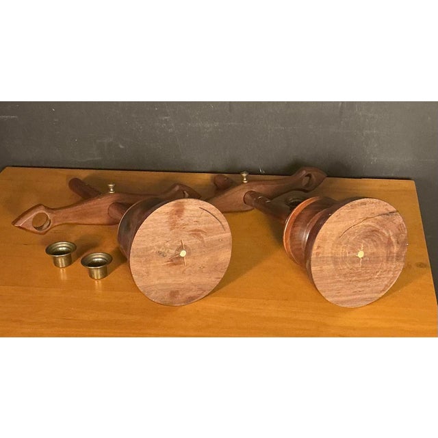 Vintage Mid-Century Modern Scandinavian Adjustable Wooden Candle Holders Brass Inserts- A Pair For Sale In Greenville, SC - Image 6 of 12