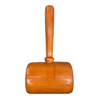 Vintage Hand-Turned Solid Wood Mallet With Smooth Finish. For Sale