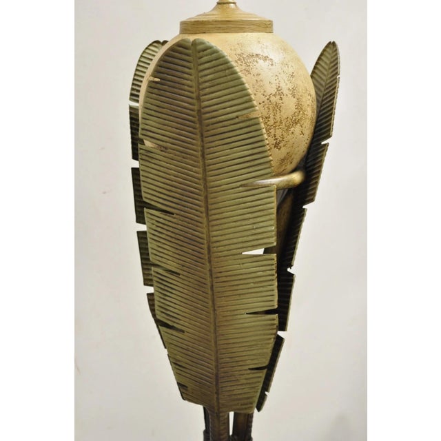 Late 20th Century Vintage Hollywood Regency Metal Bamboo Palm Leaf Tropical Floor Lamp For Sale - Image 5 of 12