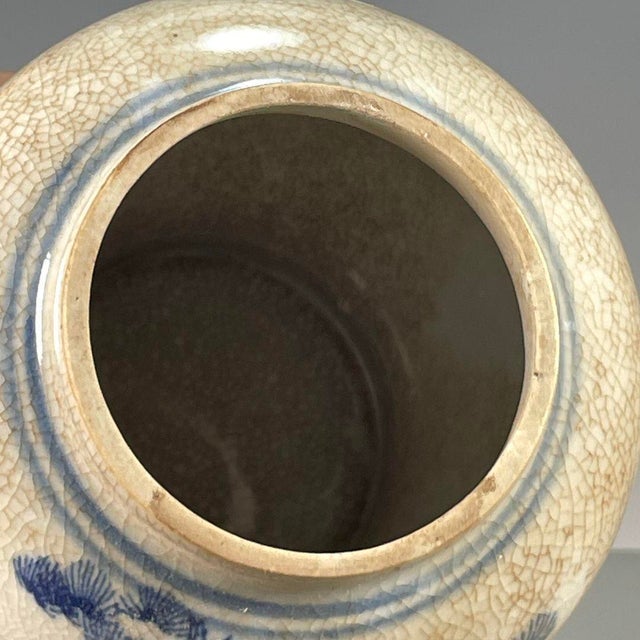 Chinese Blue & White Crackle Glaze Porcelain Covered Jar With Figural Scene For Sale - Image 9 of 9