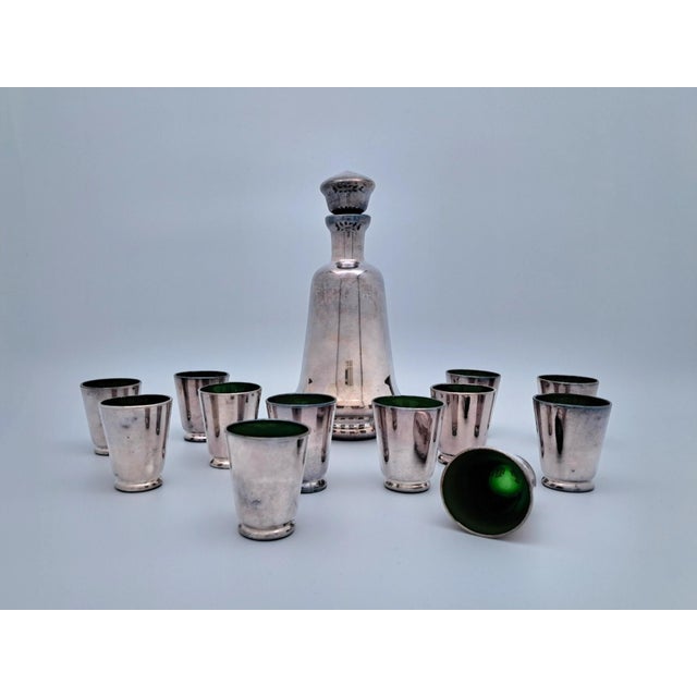 Decanter and Shot Glasses in Murano Glass and Silver from Manifattura Di Murano, 1930s, Set of 13 For Sale - Image 6 of 6