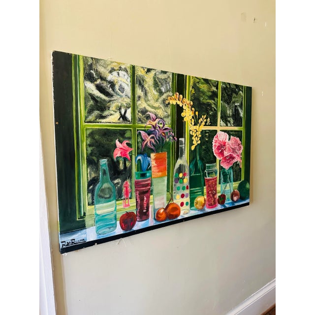 1970s Large Vivid Vintage Oil on Canvas Painting For Sale - Image 5 of 8