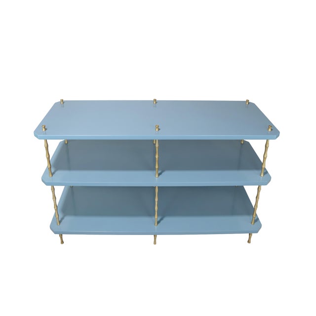Vintage Navy Blue Lacquered Brass Three-Tier Console Table For Sale - Image 10 of 11
