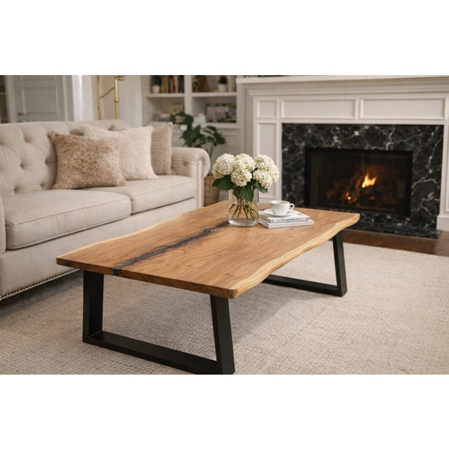 Contemporary Live Edge Butternut Coffee Table | Solid Wood | Modern Cast Legs | Handmade For Sale - Image 3 of 3