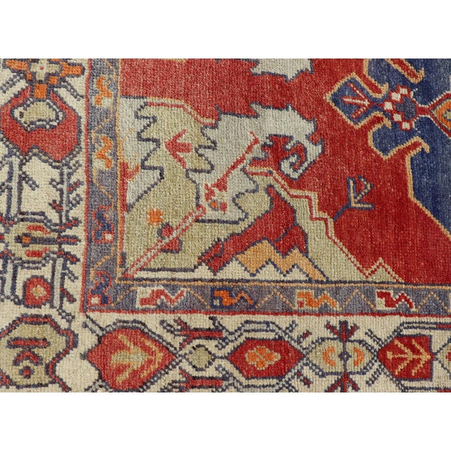 Vintage Turkish Oushak Rug With Bold Red, Indigo Blue, Saffron Gold and Ivory For Sale In Atlanta - Image 6 of 11