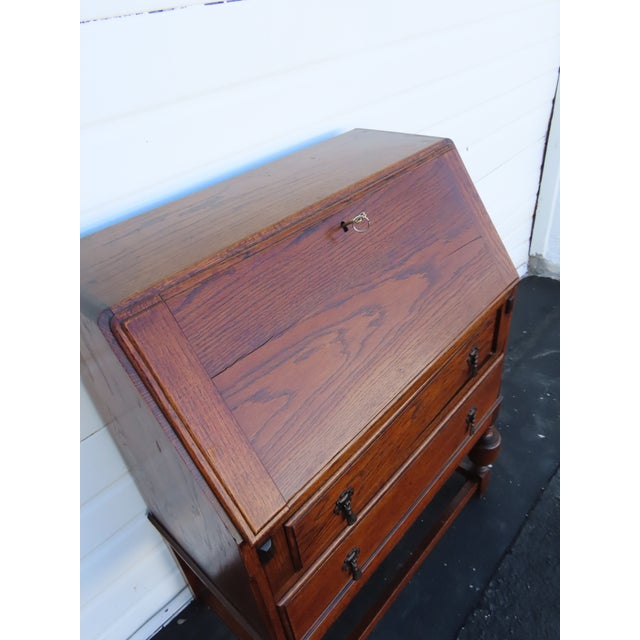 Early 1900s Solid Oak Leather Top Secretary Desk 6630 For Sale - Image 11 of 17