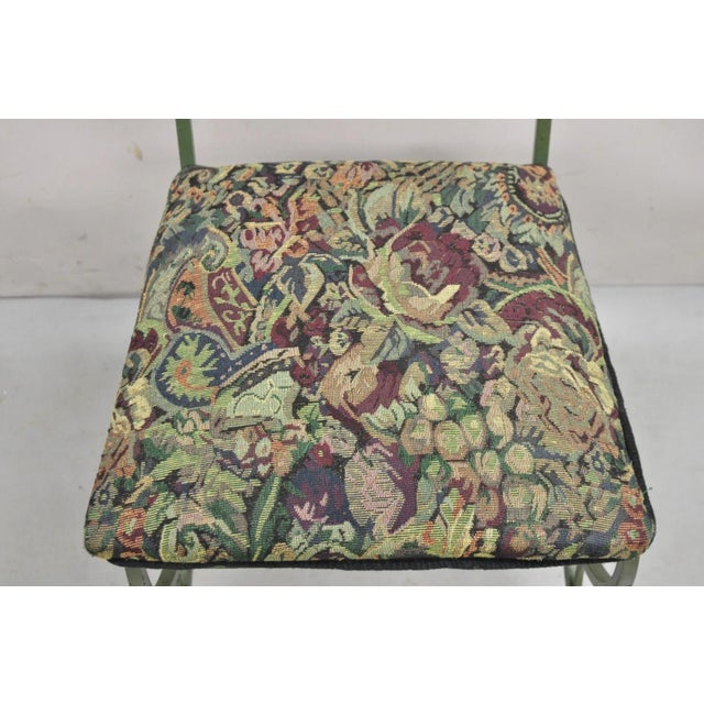 Metal Mid 20th Century Vintage Gothic Hollywood Regency Style Green Wrought Iron Dining Chairs Set of 4 For Sale - Image 7 of 12