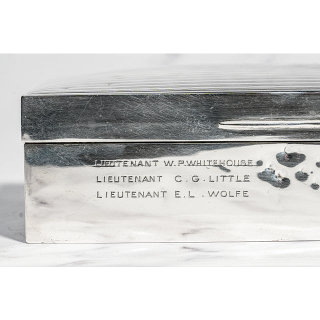 Wood Handsome Art Deco Engine Turned Desk Cigarette Box Antique English Sterling Silver Military Presentation Luxury Home Decor For Sale - Image 7 of 16