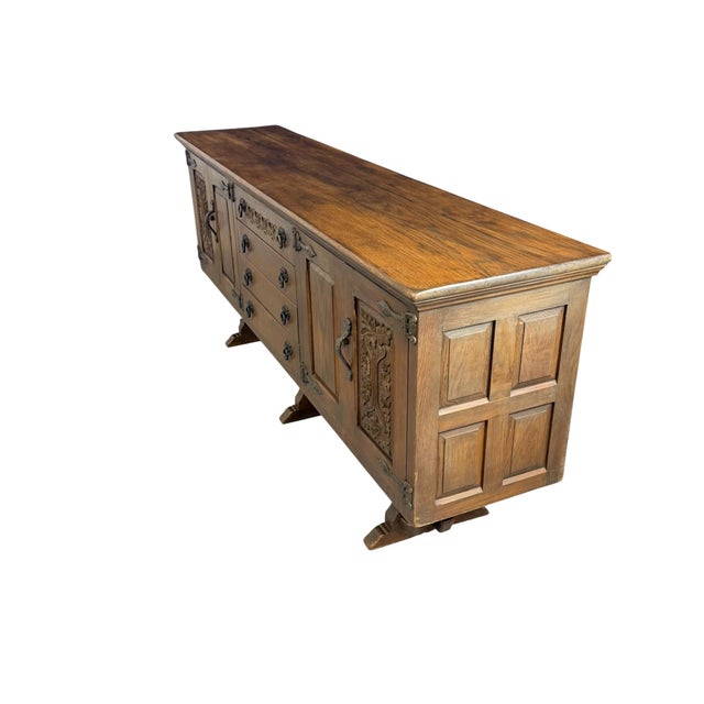 Vintage Rustic Brown Oak Credenza, 1950 For Sale - Image 9 of 11