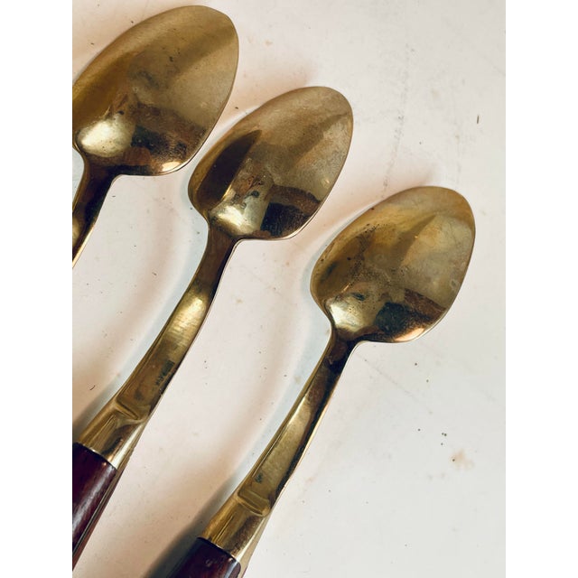 Brass Mid 20th Century Rosewood & Brass Desert Demitasse Spoons Set of 6 For Sale - Image 8 of 11