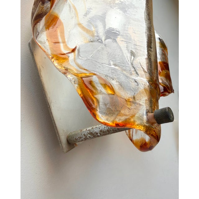 Amber Pair of Sconces Amber Murano Glass by Mazzega, Italy, 1970s For Sale - Image 8 of 12