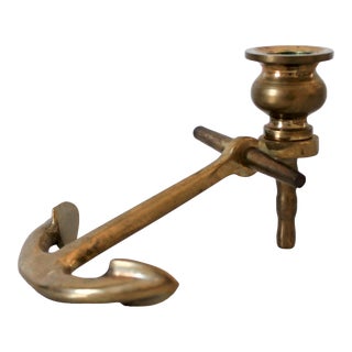 Vintage Brass Anchor Candle Holder For Sale