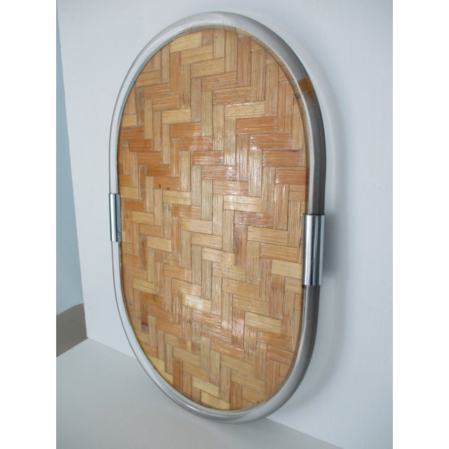 Vintage Greg Copeland Lucite Chrome and Rattan Serving Tray -Wall Art For Sale - Image 6 of 13