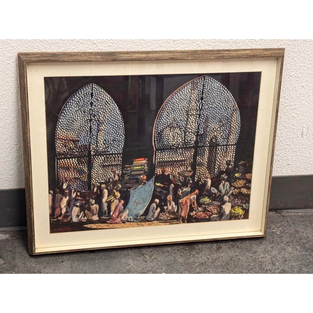 Design Plus Gallery presents a Framed Market Scene, Agra Original Watercolor Painting by artist G. D. Thyaga Raj. The...