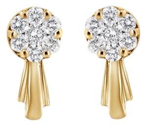 14K Yellow Gold 3/4 Cttw Diamond Floral Cluster Drop and Dangle Stud Earrings (H-I Color, I1-I2 Clarity) - 2 Pieces