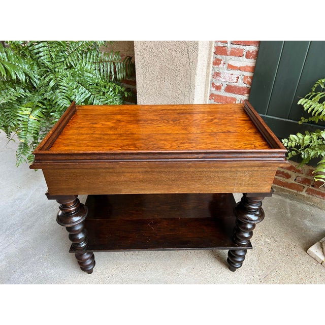 Antique English Hall Sofa Table Sideboard Carved Oak Bobbin Leg C1910 For Sale - Image 12 of 12