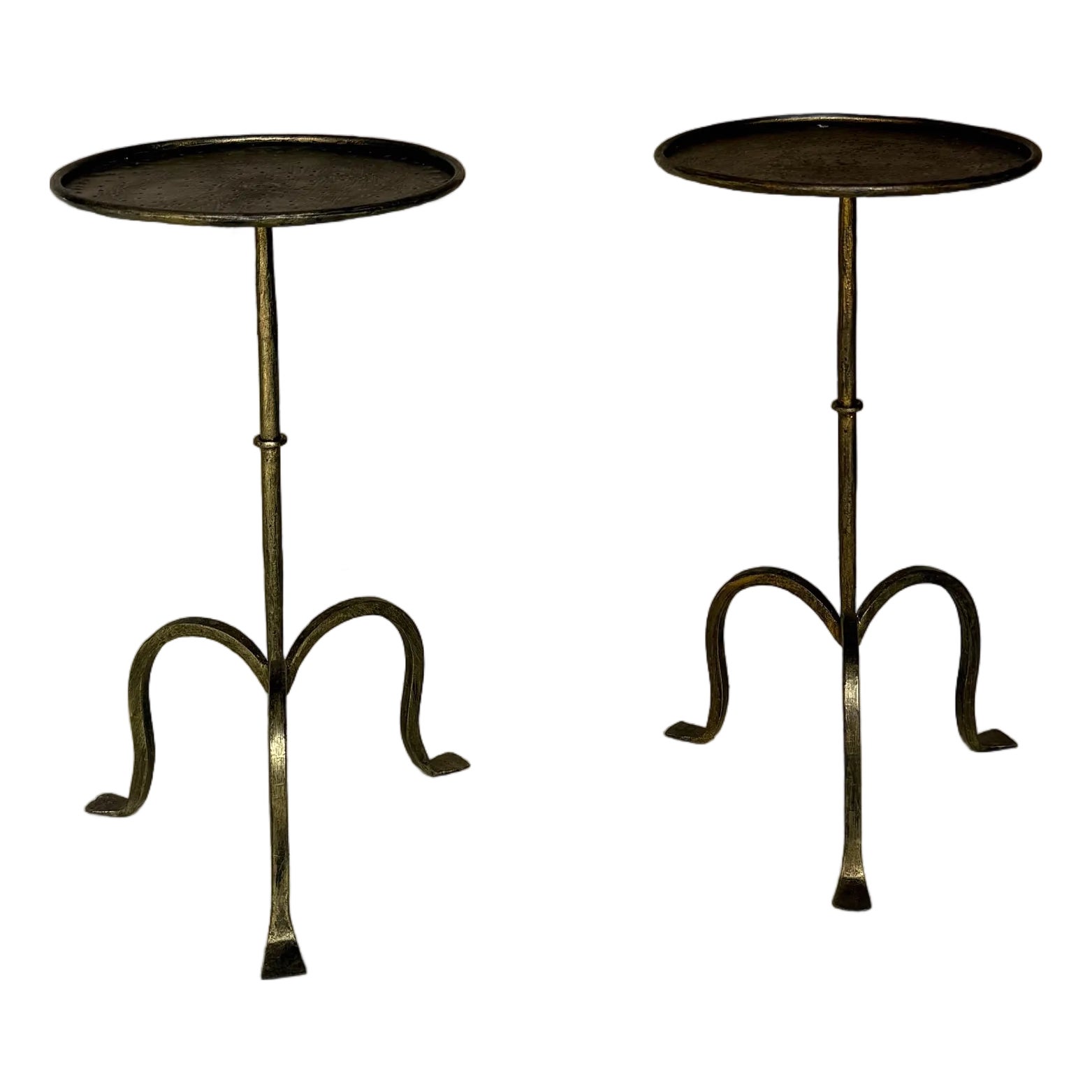Pair of Spanish Hand-Forged Iron Drinks Tables With Hammered Tops ...