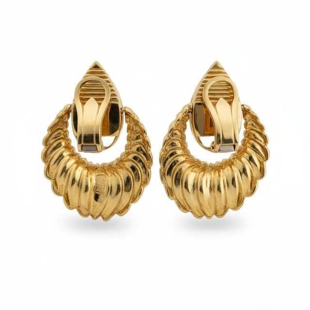 Vintage Cartier 18k Yellow Gold Door Knocker 1.5 Inch Long Lever Back Earrings, A Pair For Sale - Image 9 of 12