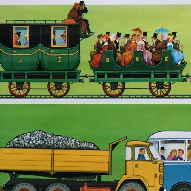 1970s Vintage Traffic Wall Chart Development of Land Vehicles Rollable Poster For Sale - Image 5 of 10