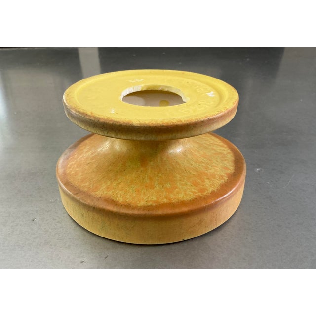 1970s Vintage Mid-Century Haeger Pottery Pedestal Candle Holder – Warm Orange/Yellow Drip Glaze For Sale - Image 5 of 14