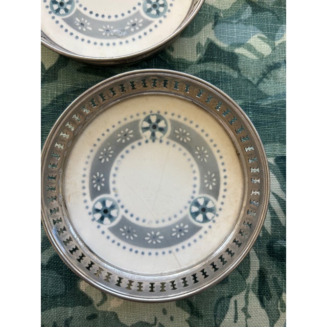 Vintage Edwardian Style Silverplate & Porcelain Coasters - Set of 5 For Sale - Image 10 of 12
