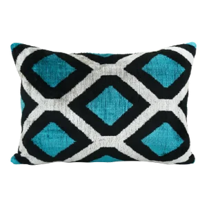 Blue Silk Velvet Ikat Accent Pillow