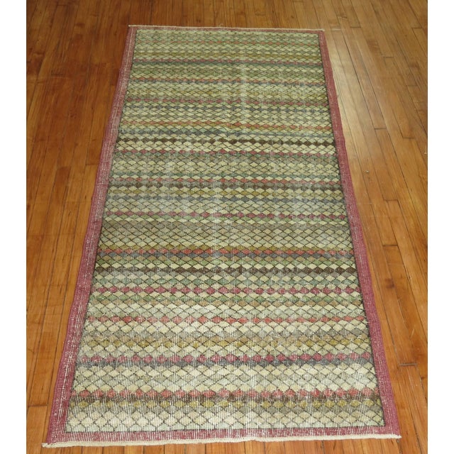 Vintage Turkish Shabby Chic Small Runner - 3'6" x 6'3" For Sale - Image 4 of 5