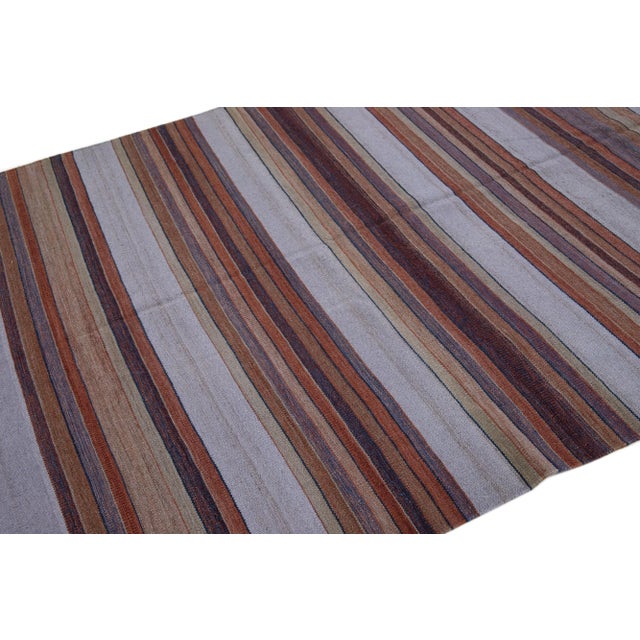 2020s Modern Kilim Handmade Multicolor Geometric Wool Rug For Sale In New York - Image 6 of 7