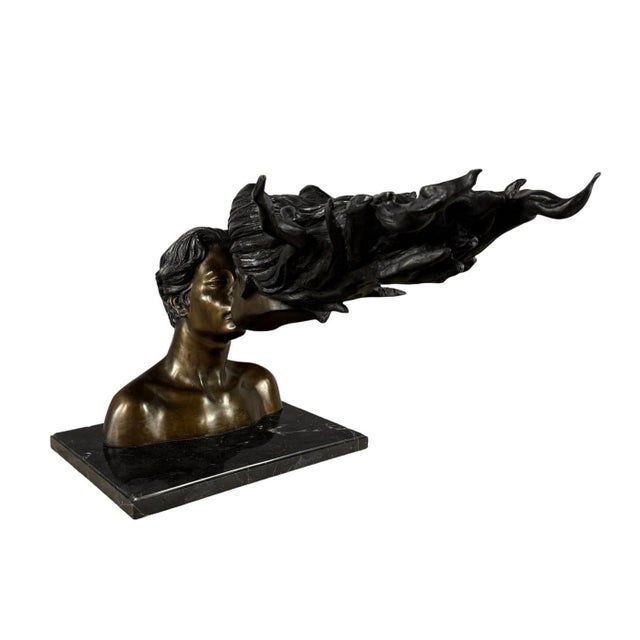 Romantic Bronze Sculpture of Two Lovers Kissing – Modern Surrealist Bust – 34” Long For Sale - Image 10 of 12